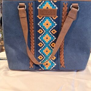 Wrangler Blue and Tan Tote with Geometric Pattern
